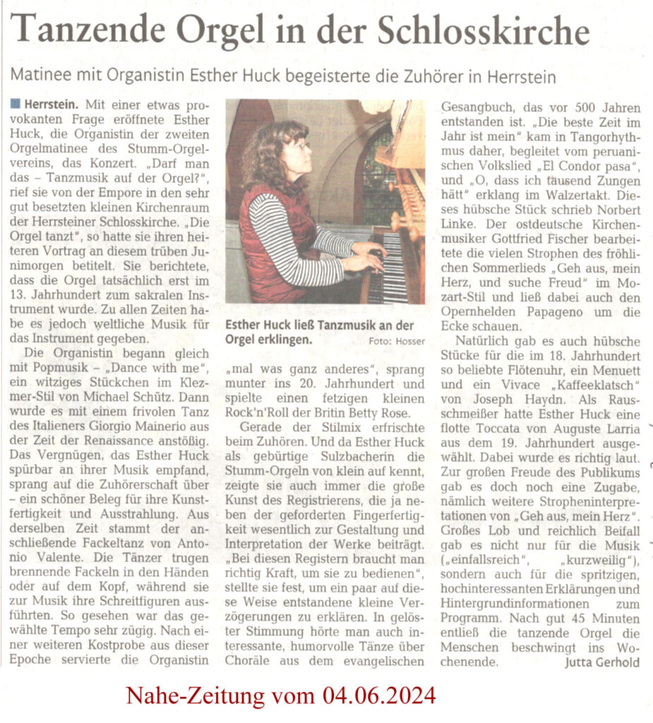 Nahe-Zeitung vom 4. Juni 2024 - Bericht Jutta Gerhold